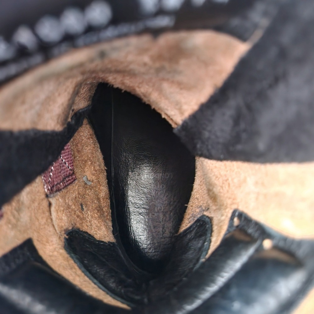 Black Leather Buckle Boots with Red Straps - Picture 8 of 9